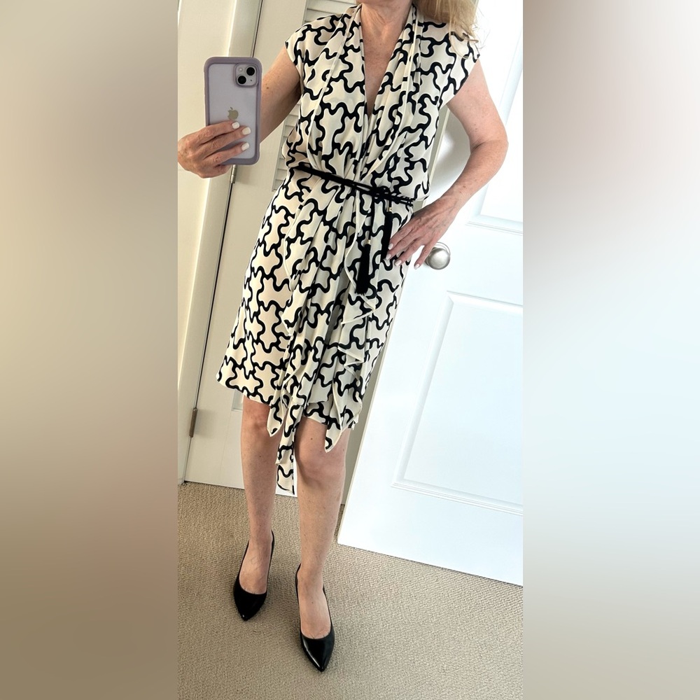 Diane Von Furstenberg Black and Cream Asymmetrical Wrap Skirt